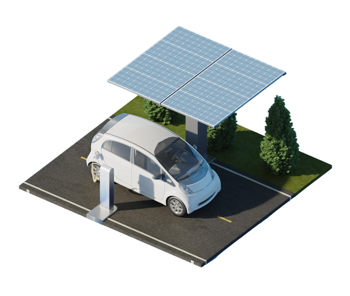 Plan 3D d'ombrières photovoltaiques